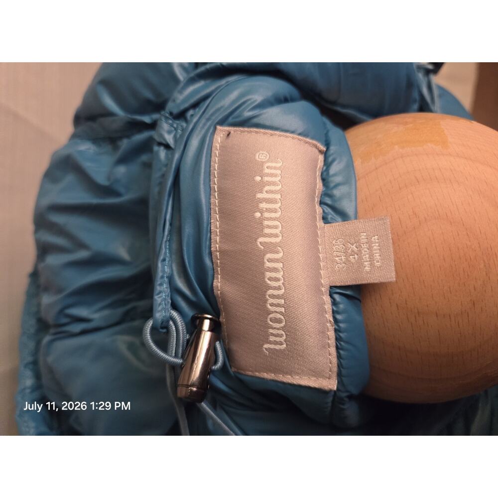 Woman Within Women’s Hooded Packable Insulated Full-Zip Puffer Jacket Blue 4X - Picture 3 of 5